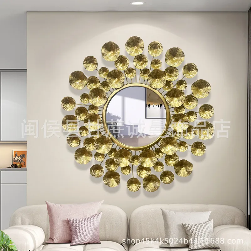 Interior Design Luxury Living Room - ヨーロッパスタイルのゴールドメタル製ウォールデコレーションミラー、リビングルームの背景壁アート装飾、モダンラグジュアリーホームインテリアデザイン