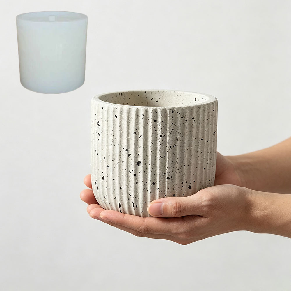 Terrazzo Pot Cement - ミニマリストストライプテラゾーコンクリートプランターシリコンモールドDIYセメントポット多肉植物用ホームデコレーションモールド
