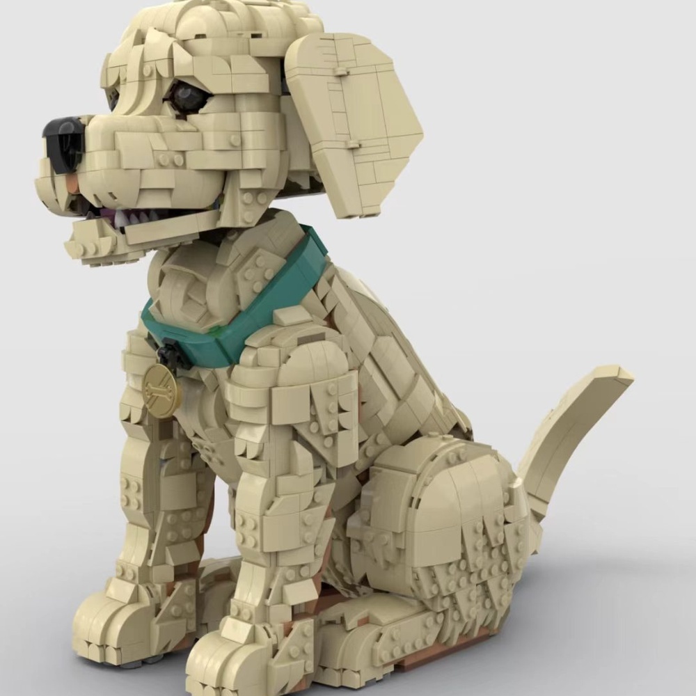 Interior Design Lego - 若いゴールデンレトリバー犬の組み立てブロックセット、DIY組み立てキット（室内装飾用）、大人向けギフト