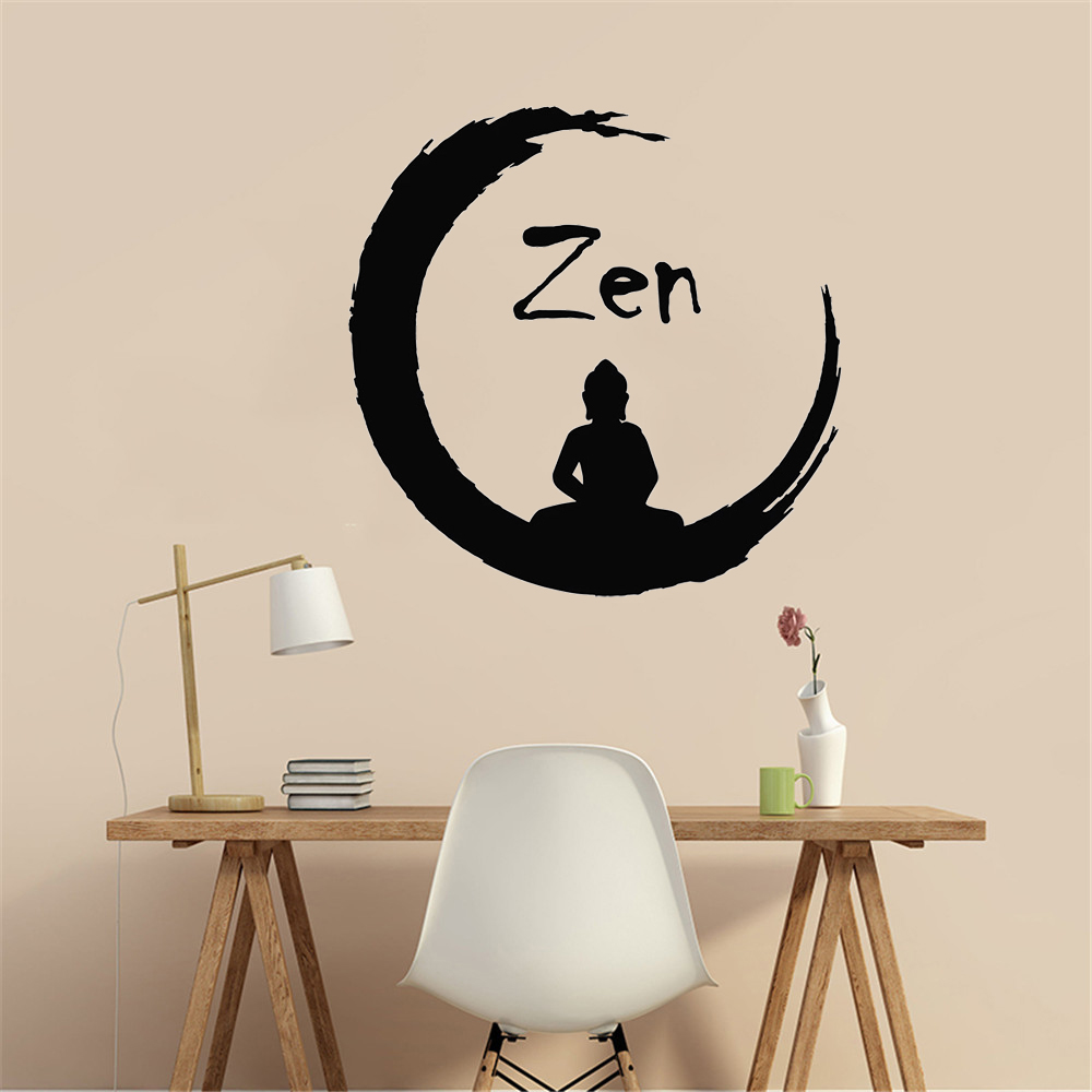 Interior Design Zen - 仏教瞑想仏ヨガ禅ラウンドウォールステッカージム用ビニール壁デカール装飾寝室北欧ホームインテリアデザイン