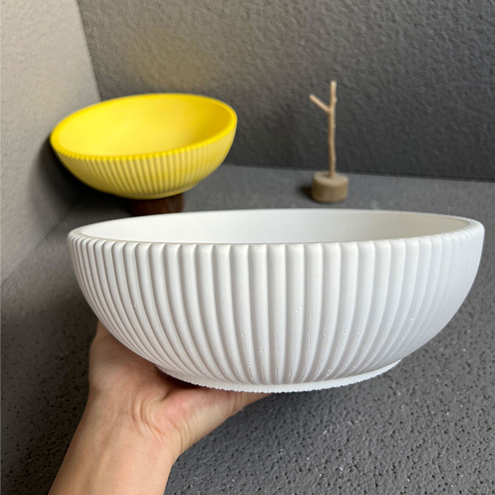 Terrazzo Pot Cement - 大ボウルキャンドル容器コンクリート型ラウンドストライプ屋外セメント植木鉢鋳型 DIY 収納ボウル石膏テラゾー型