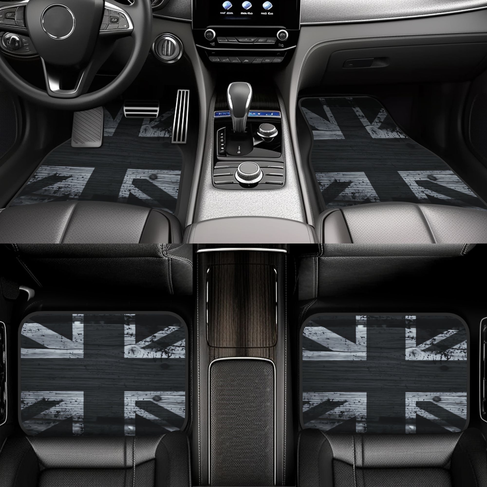 Interior Design Uk - 4枚 ブラック＆ホワイト イギリス国旗 車用フロアマット、耐久性、車に適合、理想的なギフト、車内マット、遊び心のあるデザイン、耐久性M