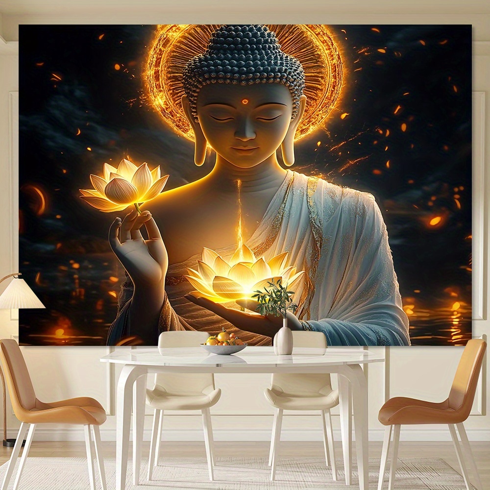Interior Design Zen - 蓮の花を持つ仏陀 ウォールアート 精神的な瞑想の装飾 禅仏教の絵画 平和な家のインテリアデザイン 2D