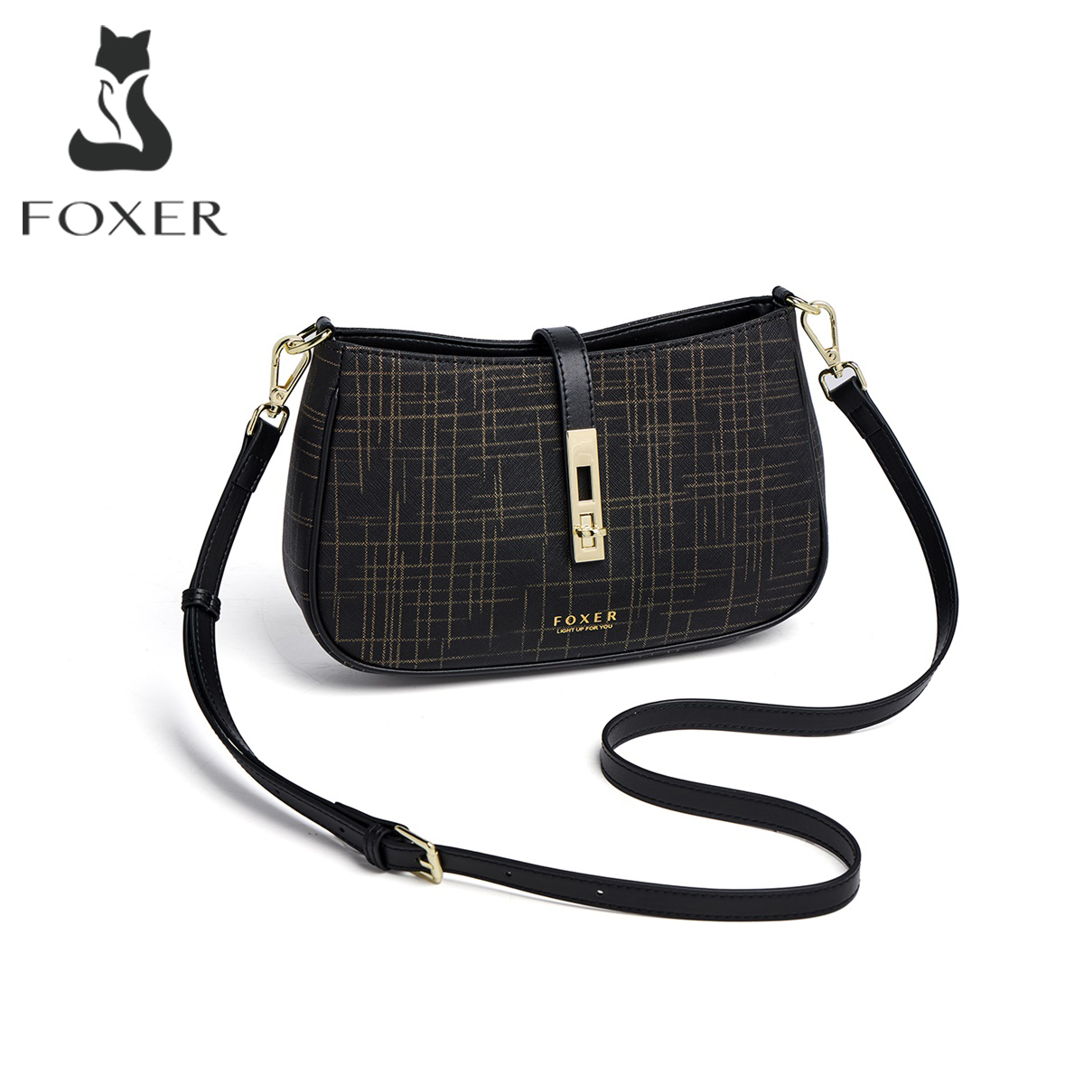 Interior Design Grid - FOXER スプリットレザー女性ショルダーホーボーバッドデザイナーチェックグリッドパターン調節可能なストラップクロスボディバッグ大容量財布