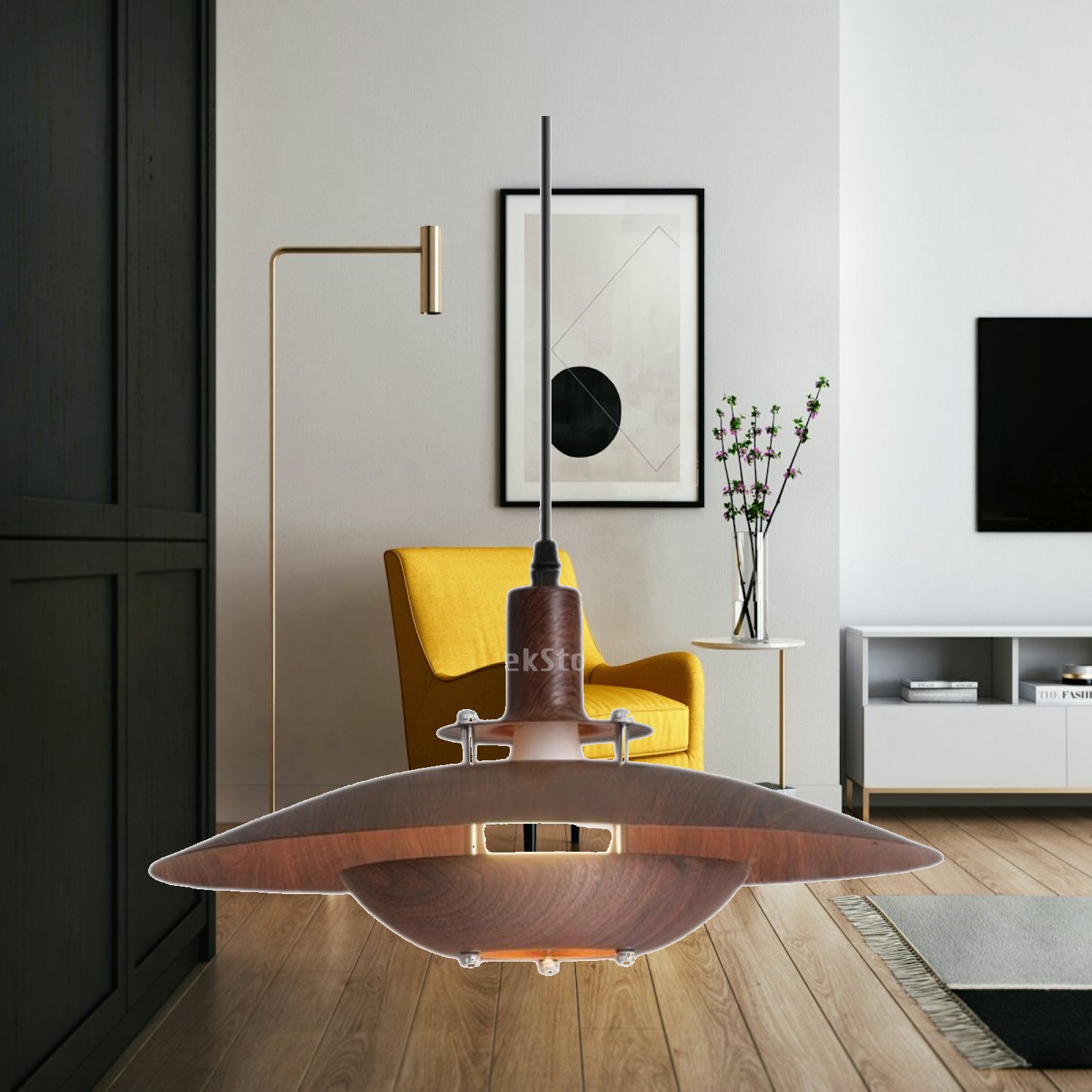 Interior Design Living Room And Kitchen - カントリースタイルの素朴なペンダント照明、アイアンシャンデリア、キッチンアイランド、リビングルーム、モダンなインテリアデザインに