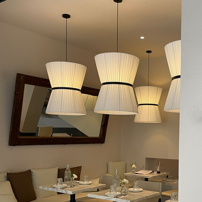 Interior Design Hall - モダンデザイナーミニマリストファブリック LED ペンダントライトレストランリビングルームベッドルームバーアートシャンデリアインテリア装飾ランプ器具