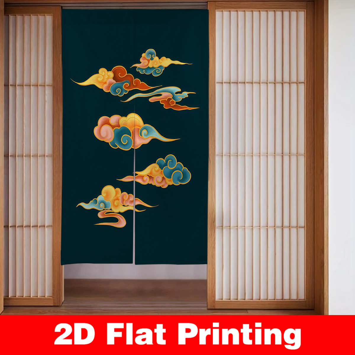 Interior Design Zen - 日本のドアカーテンスクリーンディバイダー部屋の装飾オリエンタル雲模様生地背景ホームインテリアデザイン禅スタイル