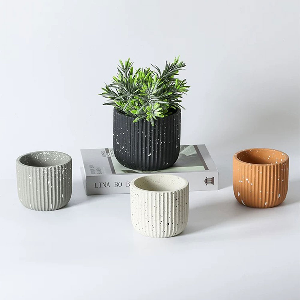 ミニマリストストライプテラゾーコンクリートプランターシリコン - Terrazzo Pot Cement のレビューと価格