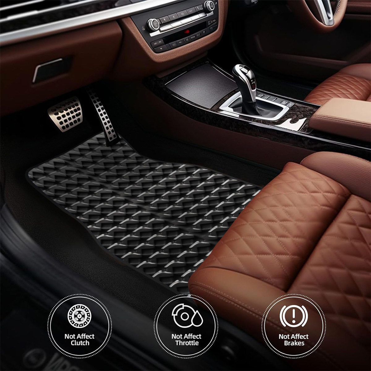 4枚組滑り止めポリエステルカーマット、ブラックの密な格子状テ - Interior Design Grid のレビューと価格