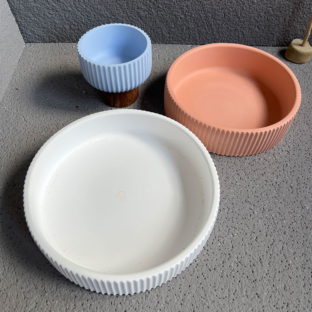 大ボウルキャンドル容器コンクリート型ラウンドストライプ屋外セ - Terrazzo Pot Cement のレビューと価格