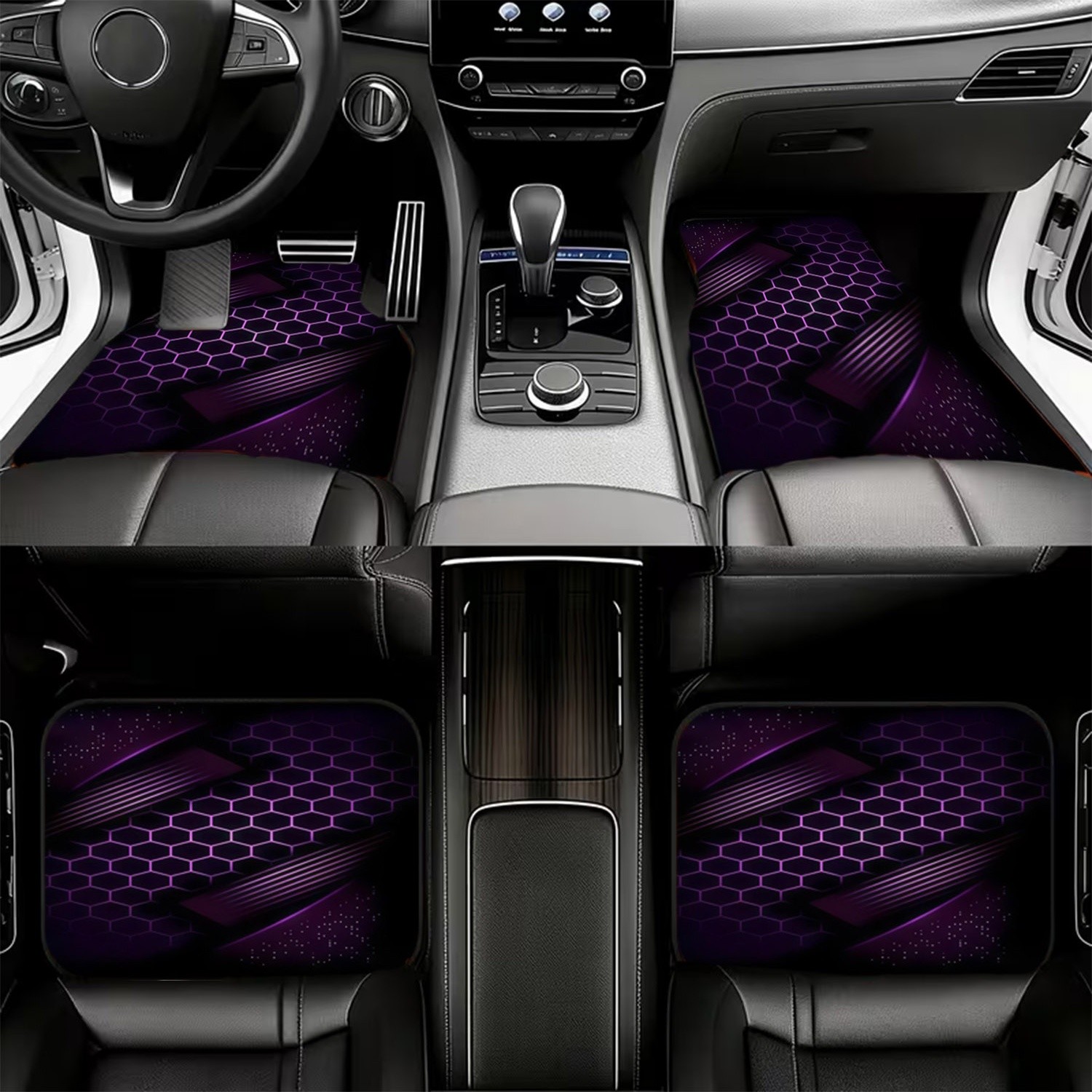 ポリエステル繊維製カーフロアマット4枚セット、未来的な六角形 - Interior Design Grid のレビューと価格