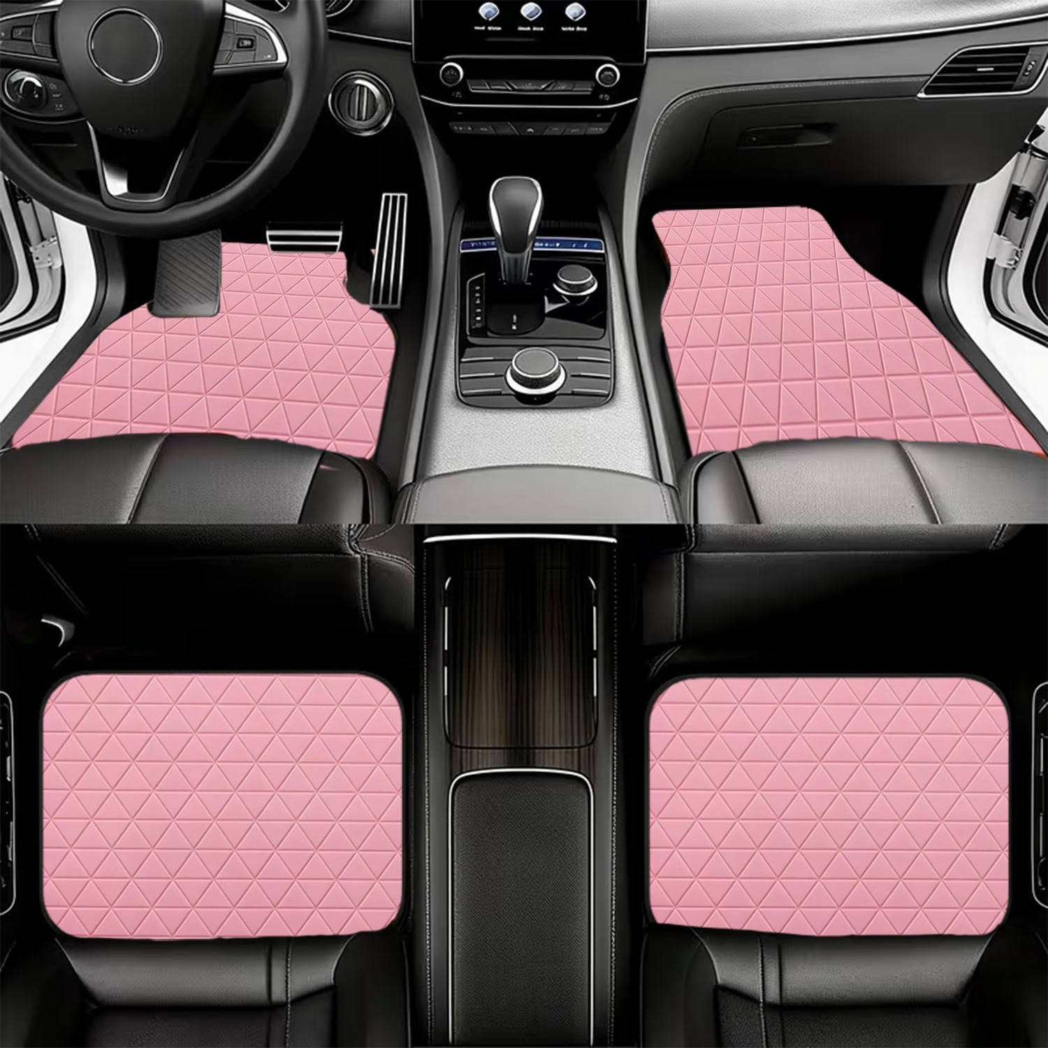 ソフトピンクの三角形グリッドデザインが特徴のカーフロアマット - Interior Design Grid のレビューと価格