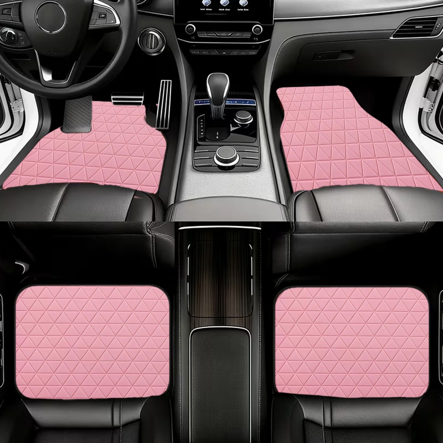 ソフトピンクの三角形グリッドデザインが特徴のカーフロアマット - Interior Design Grid のレビューと価格