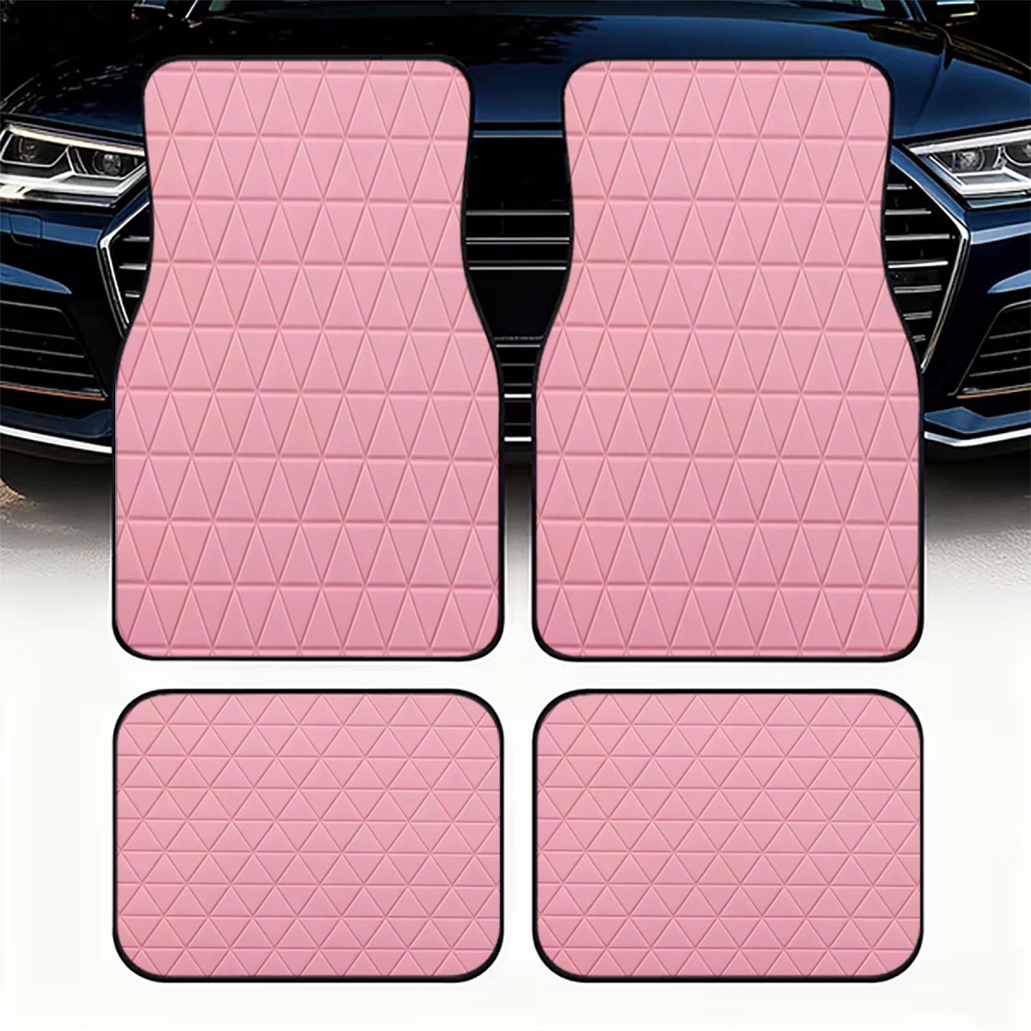 ソフトピンクの三角形グリッドデザインが特徴のカーフロアマット - Interior Design Grid のレビューと価格