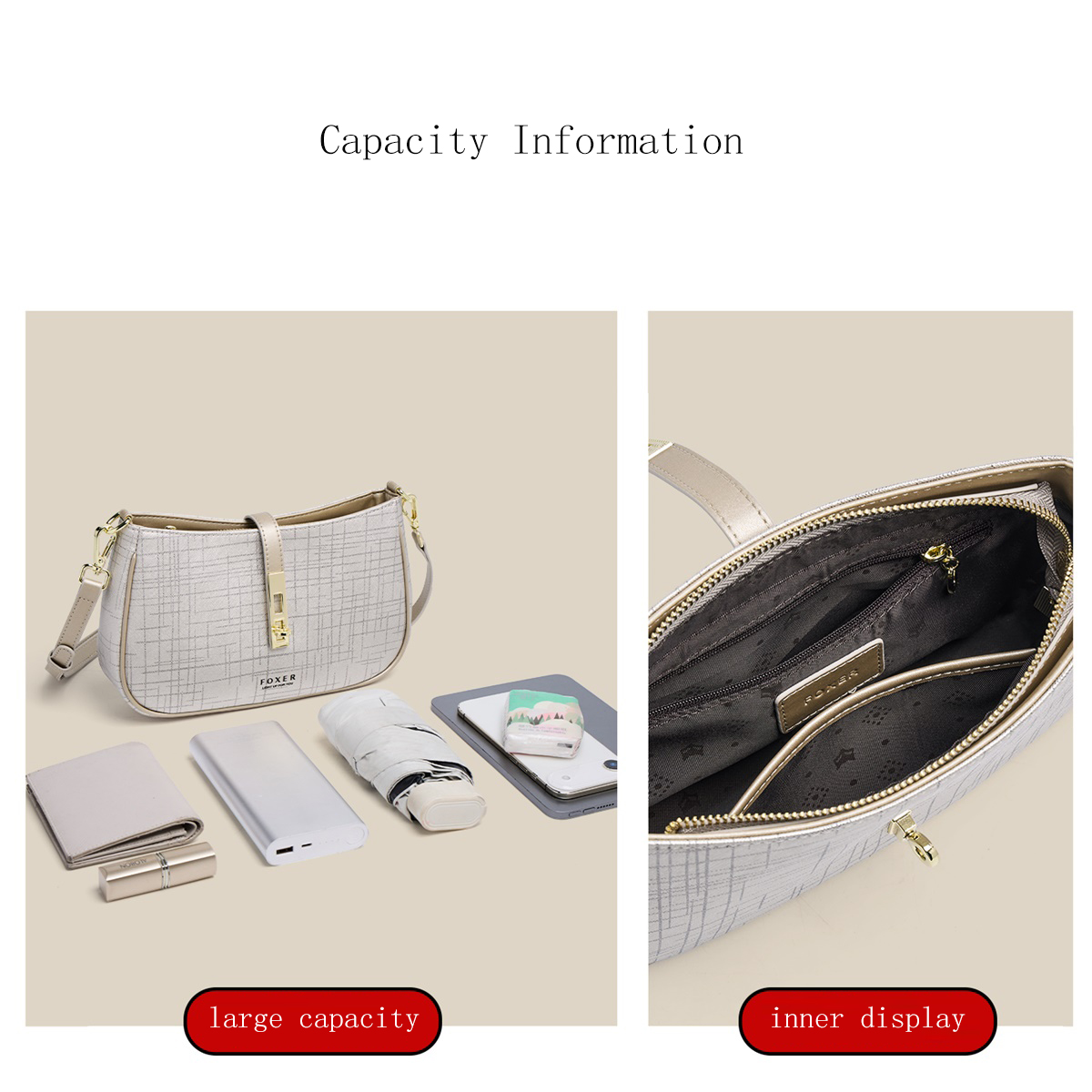 FOXER スプリットレザー女性ショルダーホーボーバッドデザ - Interior Design Grid のレビューと価格