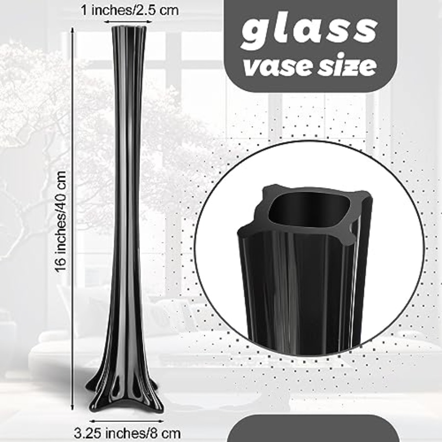 結婚式のセンターピース、ガラス製の黒い背の高い細いフルート型 - Fluted Vase Tall のレビューと価格