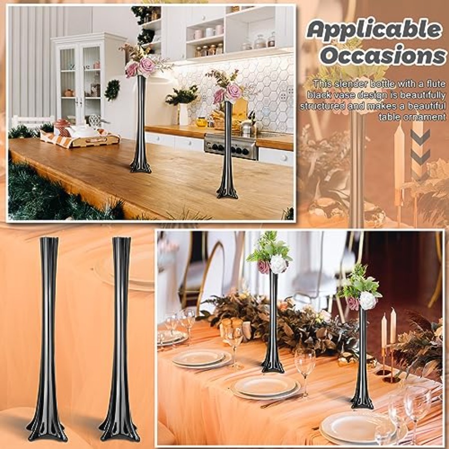 結婚式のセンターピース、ガラス製の黒い背の高い細いフルート型 - Fluted Vase Tall のレビューと価格